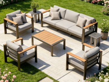 4-Piece Aluminum Outdoor Leisure Set | Gray | With Washable Thick Cushions + Coffee Table | Suitable for Poolside Balcony/Paddy Set