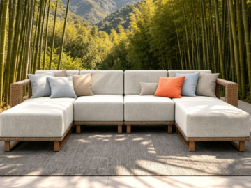 6-Piece Yellow Modular Rattan Sofa Set | 10-inch Thick Cushions | Low-Low Patio Garden Furniture